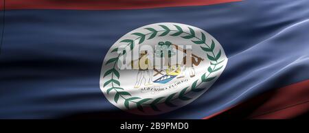 Symbol für Belize-Zeichen. Belize Nationalflaggen winken Texturhintergrund, Banner. 3D-Abbildung Stockfoto