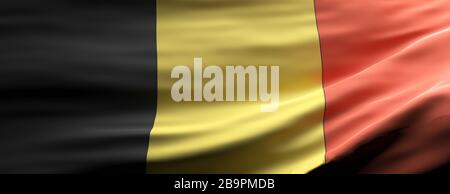 Symbol für Belgien. Belgische Nationalflaggen winken Texturhintergrund, Banner. 3D-Abbildung Stockfoto