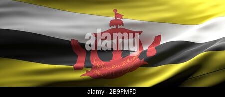 Symbol für Brunei-Zeichen. Brunei Nationalflaggen winken Texturhintergrund, Banner. 3D-Abbildung Stockfoto