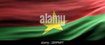 Symbol für Burkina Faso. Nationale Flagge Burkina Fasos schwenkt Texturhintergrund, Banner. 3D-Abbildung Stockfoto