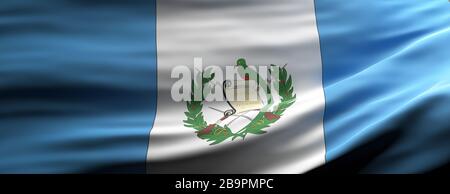 Symbol für Zeichen in Guatemala. Guatemala Nationalflaggen winken Texturhintergrund, Banner. 3D-Abbildung Stockfoto