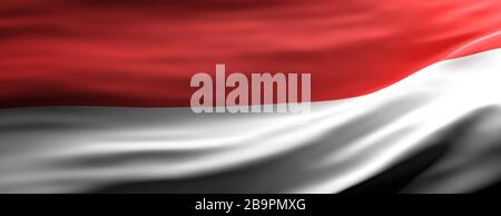 Symbol für Indonesien-Zeichen. Indonesische Nationalflaggen winken Texturhintergrund, Banner. 3D-Abbildung Stockfoto