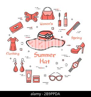 Woman Accessoires Konzept mit Red Summer hat Icon Stock Vektor