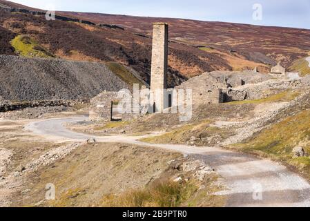 Blick auf Old Gang Mine roch Mühle in Swaledale Stockfoto