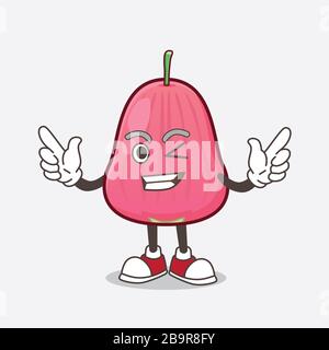 Ein Bild von Java Apple Cartoon-Maskottchen-Charakter mit Winking Eye Stockfoto