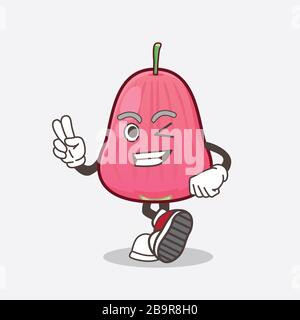 Ein Bild von Java Apple Cartoon-Maskottchen-Charakter mit zwei Fingern Stockfoto