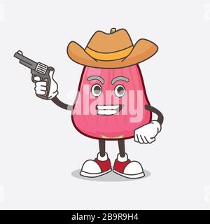 Ein Bild der Java-Apple-Zeichentrick-Maskottchen-Figur, die Waffen hält Stockfoto