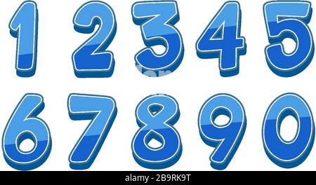 Schriftdesign für Zahlen von eins bis Null auf weißer Hintergrundabbildung Stock Vektor