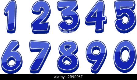 Schriftdesign für Zahlen von eins bis Null auf weißer Hintergrundabbildung Stock Vektor