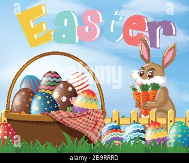 Fröhliches Osterdesign mit osterhase und Eierillustrierung Stock Vektor