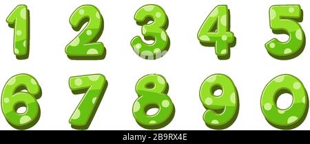 Schriftdesign für Zahlen von eins bis Null auf weißer Hintergrundabbildung Stock Vektor