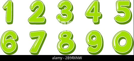 Schriftdesign für Zahlen von eins bis Null auf weißer Hintergrundabbildung Stock Vektor
