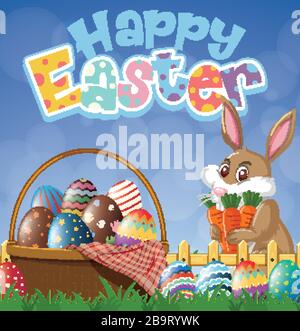 Fröhliches Osterdesign mit osterhase und Eierillustrierung Stock Vektor