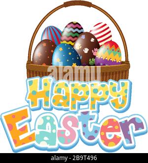 Fröhliches Osterdesign mit vielen Eiern in Korbdarstellung Stock Vektor