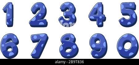 Schriftdesign für Zahlen von eins bis Null auf weißer Hintergrundabbildung Stock Vektor
