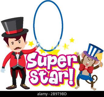 Schriftdesign für Wort-Superstar mit Magier- und Affenillustration Stock Vektor