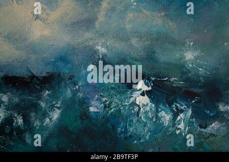 Abstrakter Ölmal-Hintergrund mit bunten Details und verschiedenen Farben in Blau und Weiß. Modernes Kunstkonzept Stockfoto