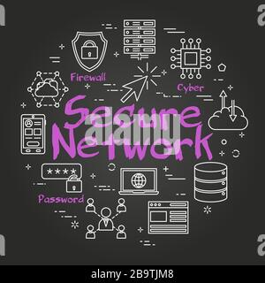 Vector Black Line Konzept der Internet-sicheren Netzwerktechnologie Stock Vektor