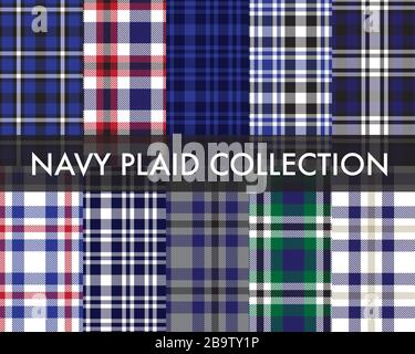 Navy Plaid, kariert, Tartan nahtloses Muster geeignet für Modetextilien und Grafiken Stock Vektor