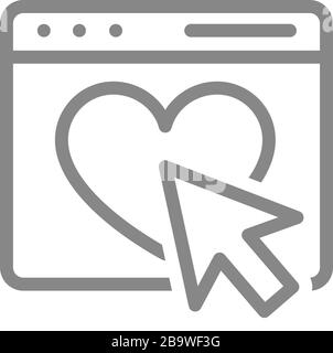 Webseite mit Herz- und Pfeil-Cursor-Zeilensymbol. Kundenzufriedenheit, E-Mail, Feedback, Genehmigen Stock Vektor