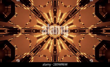 Illustration mehrerer goldener und brauner Lichter in Bewegung fliessend In eine Richtung Stockfoto