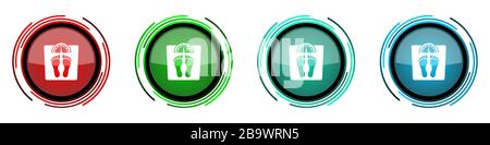 Gewicht runde, glänzende Vektorsymbole, Satz Tasten für Webdesign-, Internet- und Handyanwendungen in vier Farben, isoliert auf weißem Backgr Stock Vektor