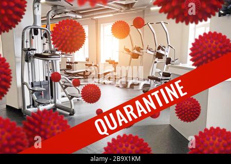 Leeres und geschlossenes Quarantäne-Fitnessstudio, das Konzept der Bekämpfung der Coronavirus-Epidemie, Kovid 19 Stockfoto