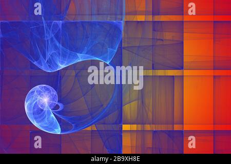 Neon leuchtende Linien und Formen fliegen im Raum. Geometrische Sci-Fi-Struktur. Abstrakt kreativ modernen Hintergrund Stockfoto
