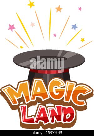 Schriftdesign für Word Magic Land mit magischer Hutabbildung Stock Vektor