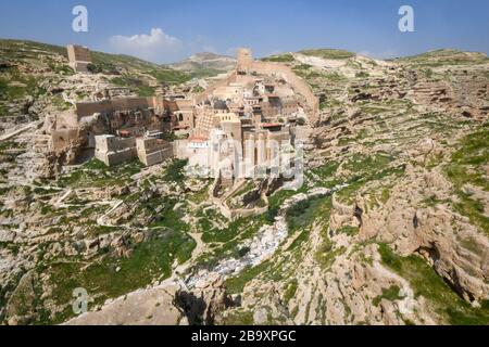 Die heilige Lavra des Heiligen Sabbas, bekannt als Mar Saba, ist ein Griechisch-orthodoxen Kloster mit Blick auf das Kidron-Tal an einem Punkt auf halber Strecke zwischen der Altstadt o Stockfoto