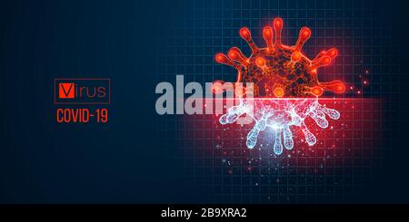 Coronavirus COVID-2019. Die Erfindung eines Impfstoffs gegen 2019-nCoV. Abstrakte 3D-Modelle von Coronavirus-Bakterien Stock Vektor