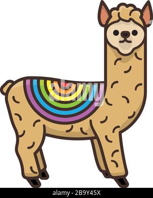 Alpaka mit Regenbogenfarbe isolierte Vektorgrafiken für den Rainbow Day am 3. April. Südamerikanisches Camelid-Symbol. Stock Vektor