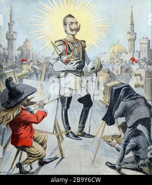 Der deutsche Kaiser Wilhelm II (1859-1941) wurde auf seinen Reisen in der Türkei in Istanbul im Jahre 1898 fotografiert und gemalt. Alte oder alte Illustration Stockfoto