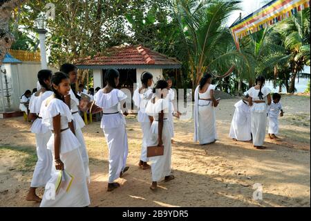 Sri Lanka, Mirissa, Dhammikagiri Viharaya buddhistischer Tempel, Sonntagsbuddhismusschule Stockfoto