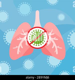Coronavirus Kovid 19. Virusinfizierte menschliche Lunge. Kampf gegen Coronavirus. Gefahr von Coronavirus und Gefahr für die öffentliche Gesundheit. Beenden Sie die medizinische Pandemie Stock Vektor