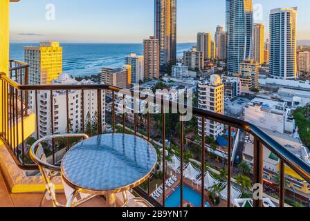 Blick vom Balkon, Surfers Paradise, Queensland, Australien. Stockfoto