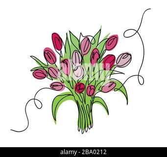 Tulpen-Blumenstrauß, Bloom Vector Sketch, Doodle Stock Vektor