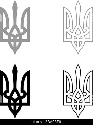 Wappen des ukrainischen Staatsemblems nationales ukrainisches Symbol Trident Ikone Umriss Set schwarz grau Farbe Vektor Illustration flacher Stil einfaches Bild Stock Vektor