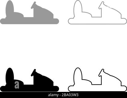 Stoßfänger Auto Silhouette Elektro-Maschine für Rennstrecke SideShow Vergnügungspark Attraktion Dodgem Symbol Umriss Set schwarz grau Vektor Illustration Stock Vektor