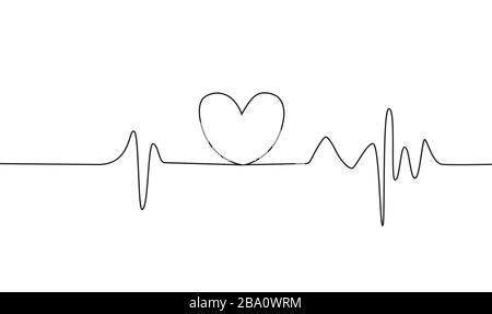 Herzfrequenz. Schwarzweiß-Farben. Der Puls ist einsam, ein Kardiogramm. Schöne Gesundheitsversorgung, medizinischer Hintergrund. Modernes, einfaches Design. Symbol. Zeichen oder Stock Vektor