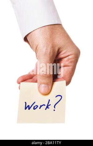 Hand hält eine Notiz mit auf weißem Hintergrund isoliertem Text. Konzept zum Thema Stellenangebot Stockfoto