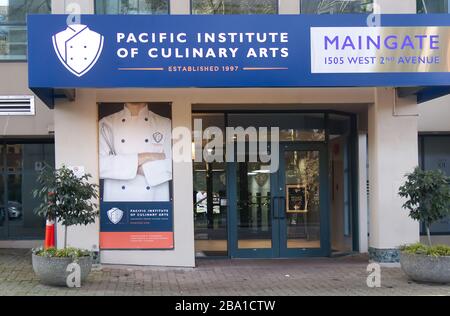 Vancouver, Kanada - 29. Februar 2020: Blick auf das Eingangsgebäude "Pacific Institute of Culinary Arts" in Vancouver Stockfoto