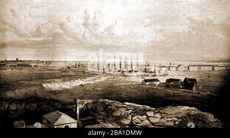 Ein Blick auf die Hartlepool Docks aus dem Nordwesten von 1850 Stockfoto