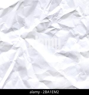 Weiße, zerknitterte Papiertextur. Weiß zerknitterter Papierhintergrund Stockfoto