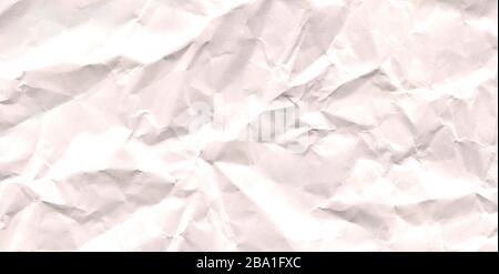 Gefaltete weiße Papiertextur. Papier mit Knicken und Dellen. Textur des weißen Papiers. Hintergrund des Panorama-Banners Stockfoto