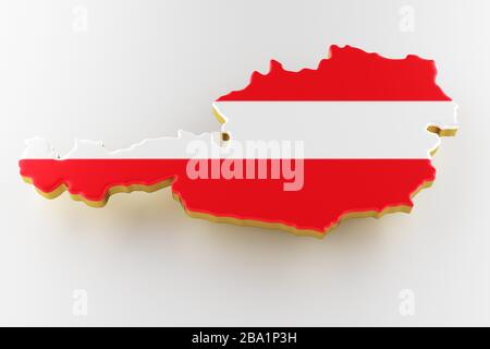 Österreich Kartenbild mit Fahne. Grundstück Österreich. Österreichische Flagge auf einer Karte. 3D-Rendering Stockfoto