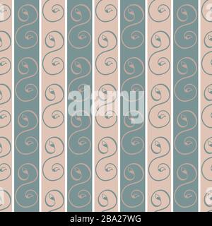 Eleganter keltischer Hintergrund mit nahtlosem Vektormuster. Stilisiertes Blatt wirbelt rosa blaue Kulisse. Manuell gezeichneter vertikaler Streifen wiederholen. Alles in allem Stock Vektor