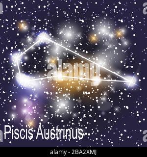 Piscis Austrinus Constellation mit schönen hellen Sternen auf dem Hintergrund von Cosmic Sky Vector Illustration. EPS10 Stock Vektor