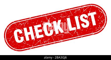 Listenzeichen prüfen, Liste mit rotem Stempel prüfen. Etikett Stock Vektor