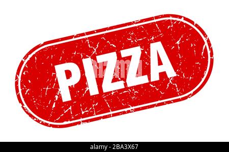 Pizza-Schild: Pizza grunge mit rotem Stempel. Etikett Stock Vektor